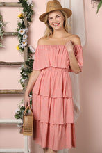 Load image into Gallery viewer, Off the Shoulder Three Layers Ruffle Dress
