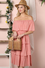 Load image into Gallery viewer, Off the Shoulder Three Layers Ruffle Dress
