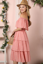 Load image into Gallery viewer, Off the Shoulder Three Layers Ruffle Dress
