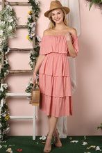 Load image into Gallery viewer, Off the Shoulder Three Layers Ruffle Dress
