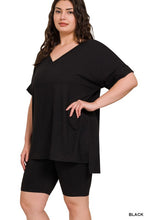 Load image into Gallery viewer, PLUS BRUSHED DTY MICROFIBER V-NECK TOP &amp; BIKER
