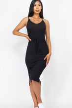 Load image into Gallery viewer, Front tied ribbon 2 sides pointy slit midi dress
