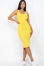 Load image into Gallery viewer, Front tied ribbon 2 sides pointy slit midi dress
