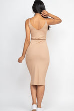 Load image into Gallery viewer, Front tied ribbon 2 sides pointy slit midi dress
