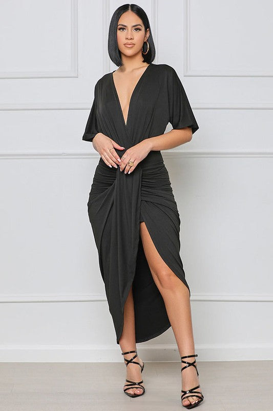 V neck plunge dress