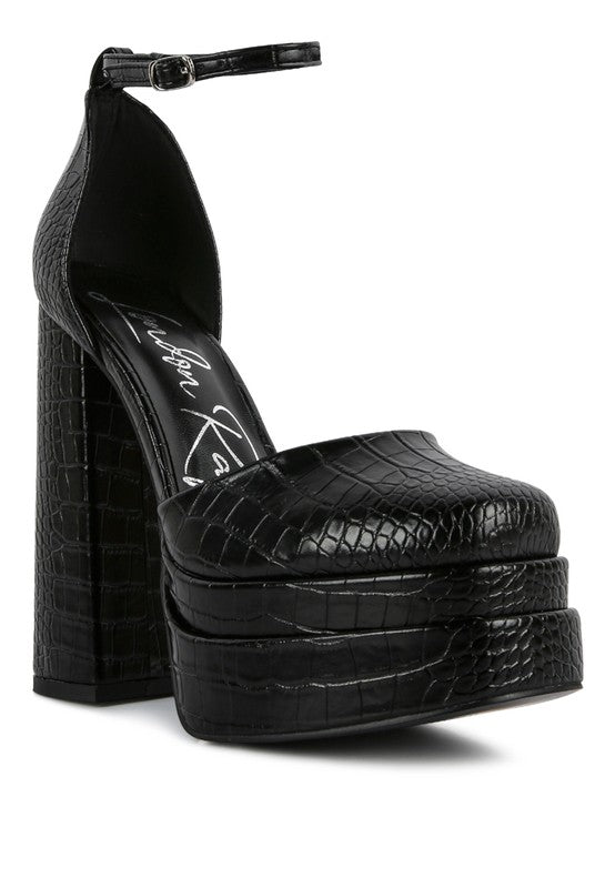 Tempt Me Croc Textured High Heeled Block Sandals