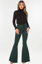 Load image into Gallery viewer, Leopard Bell Bottom Jean in Green- Inseam 32
