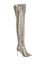 Load image into Gallery viewer, High Drama Snake print Stiletto Long Boots
