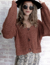 Load image into Gallery viewer, Caramel Solid Drop Shoulder Duffle Teddy Cardigan
