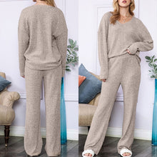 Load image into Gallery viewer, Slouchy Beige ribbed knit loungewear set
